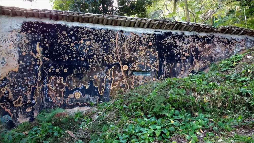 Image: Cole Swanson. 'Lecanora Muralis', 2017. Locally harvested, unrefined mineral pigments on microflora-colonized wall, Ilhabela Brazil. Photograph courtesy of the artist.