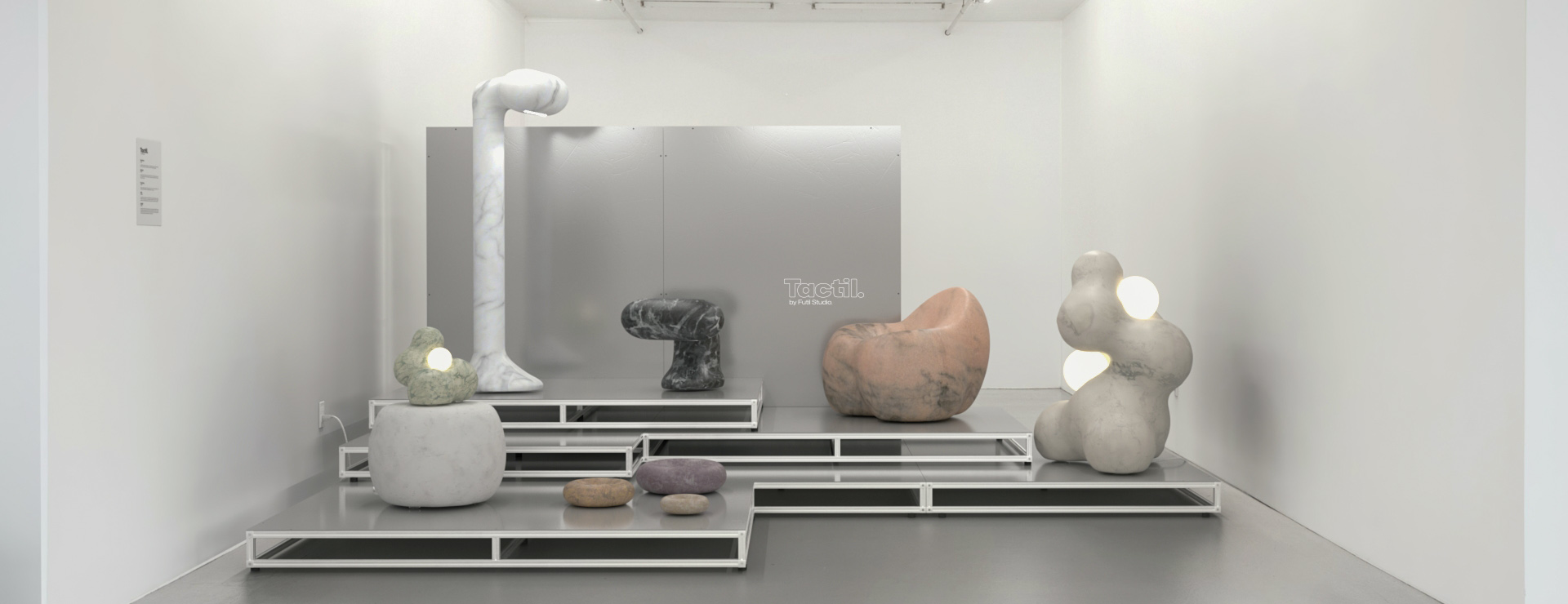 A selection from the Tactil collection. Each piece fuses technology and tradition, built on a 3D-printed core and meticulously covered in hand-molded Scagliola plaster, shaped and pigmented by hand.