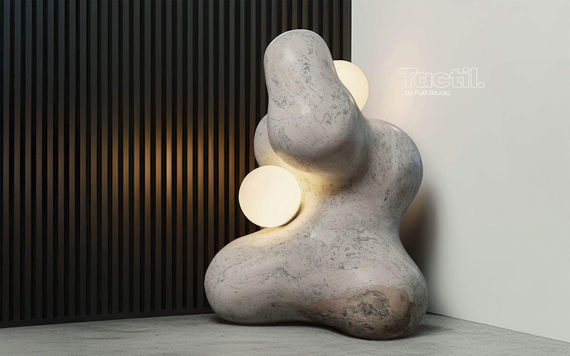 Big Pete floor lamp. A sensual floor sculpture that commands the room with its generous curves. Each undulating form invites exploration, casting intimate shadows that dance across your space.