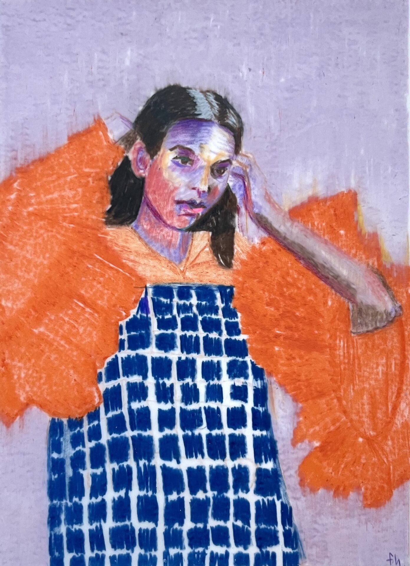 Woman with sunglasses in plaid shirt