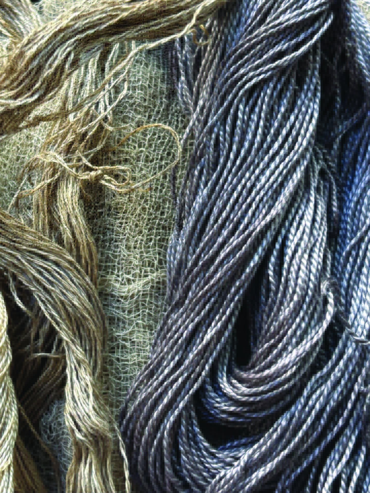 multi coloured natural dye on silk, linen and cotton threads with gauze fabric