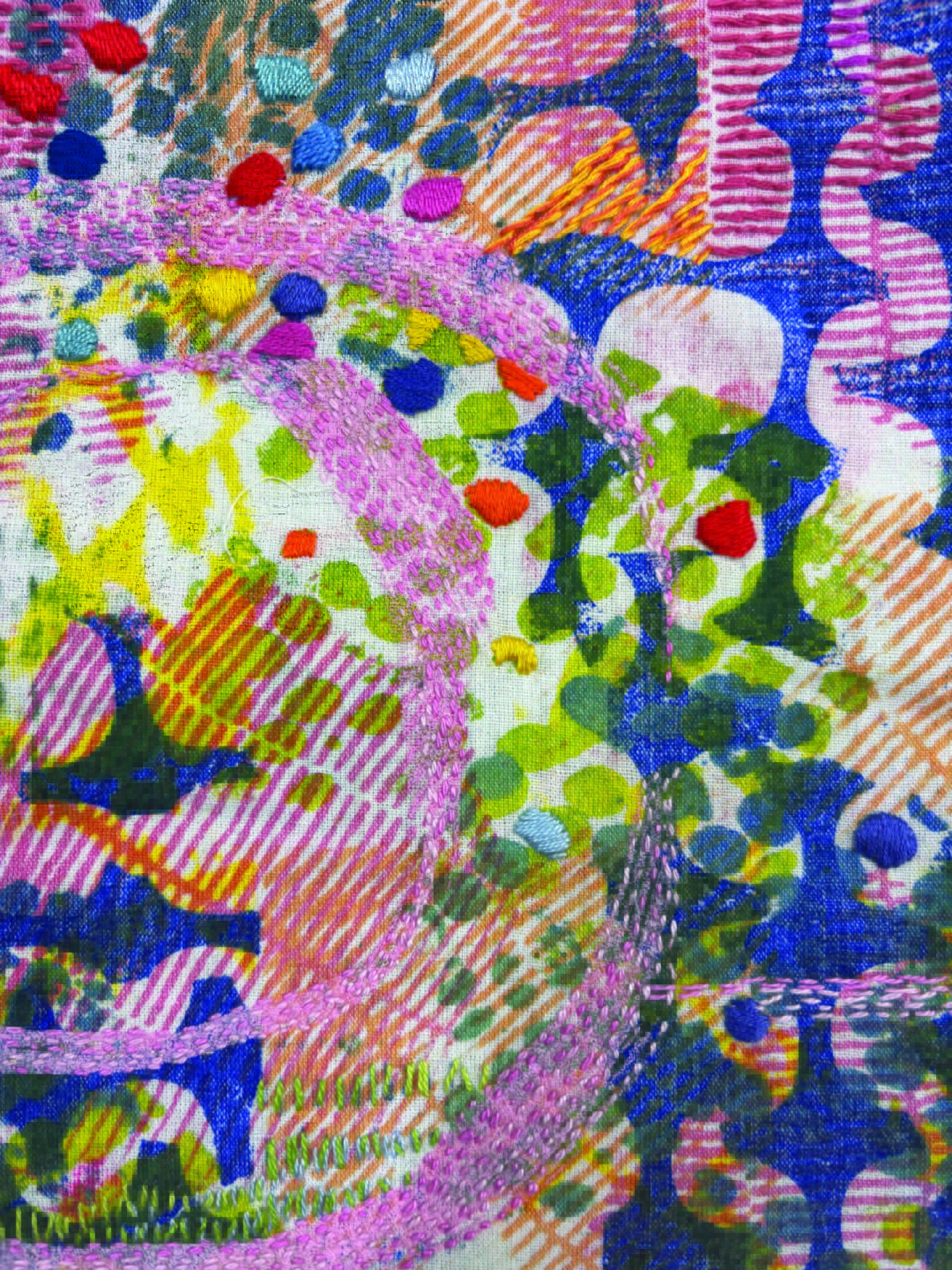 dyed, printed and stitched embellished fabric