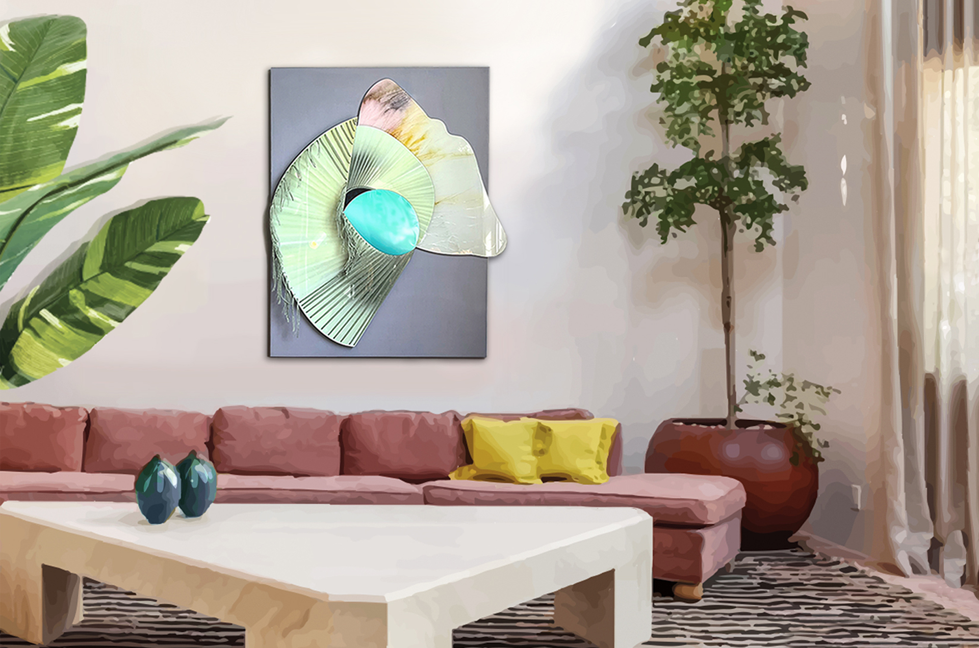 Tidal Rising • Original artwork featured in a room illustration inspired by the interior design of David Lucido.