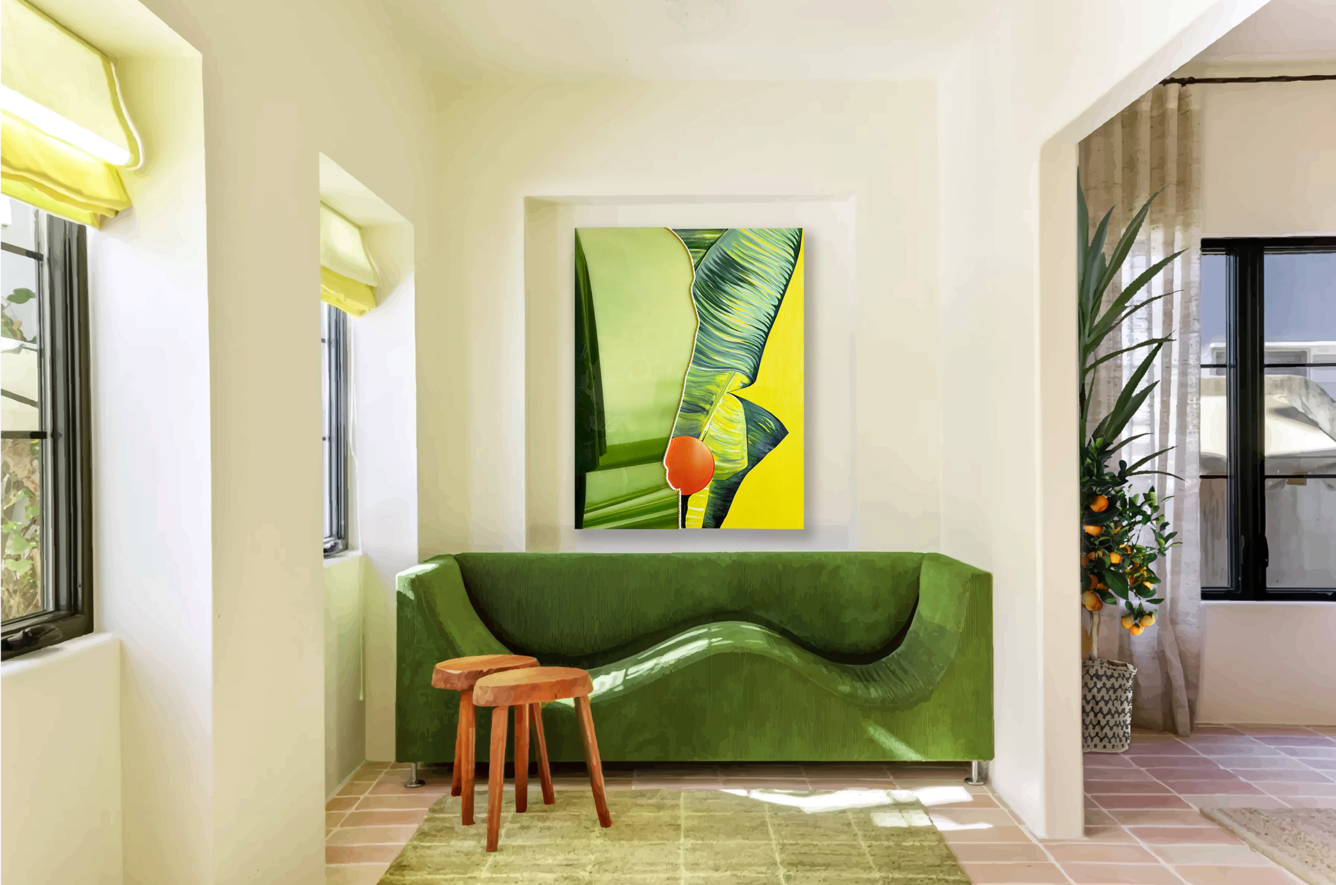Tropical Release • Original artwork featured in a room illustration inspired by the interior design of David Lucido.