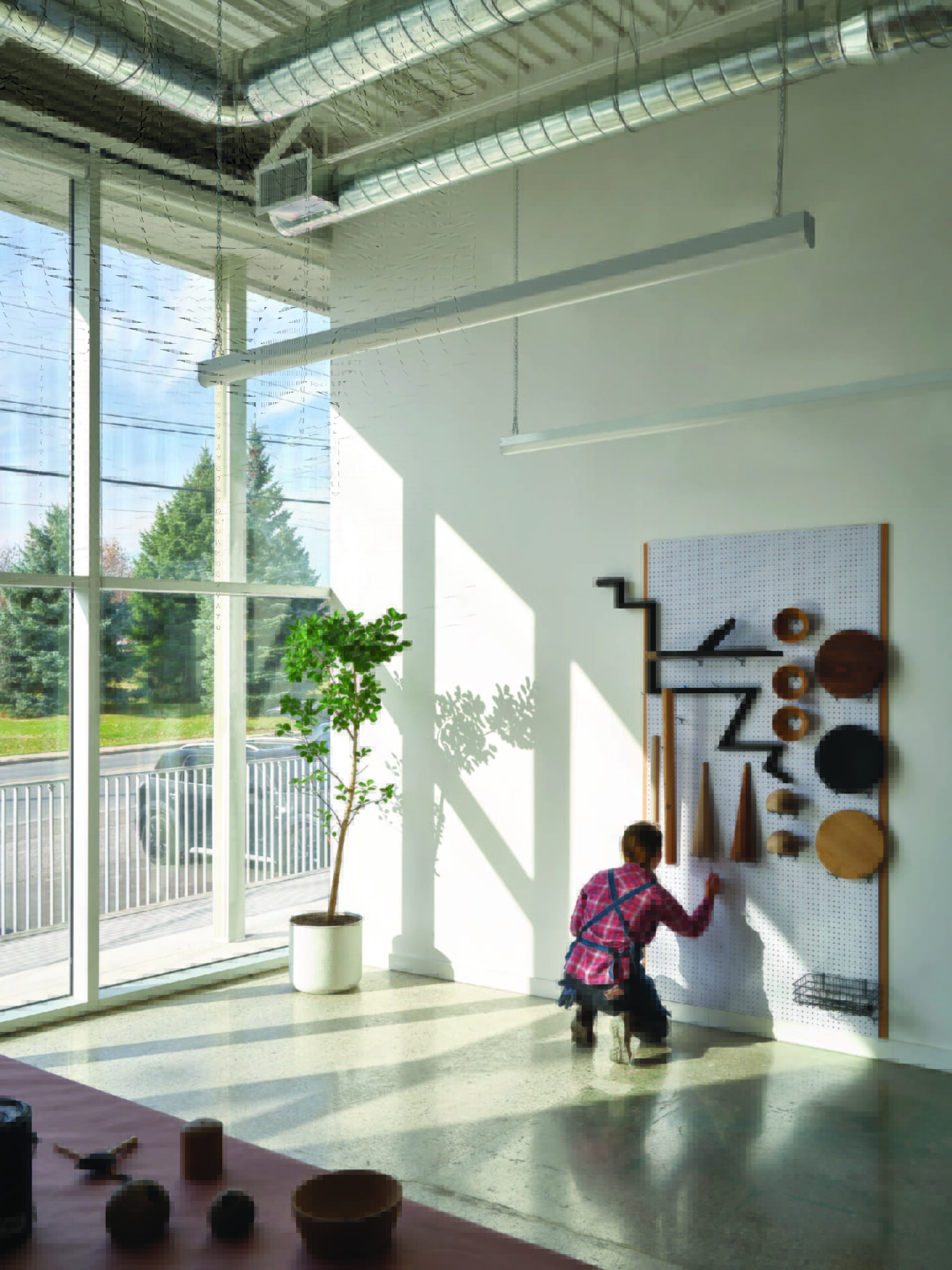 Peg board of wooden fixtures in the hollis+morris production studio