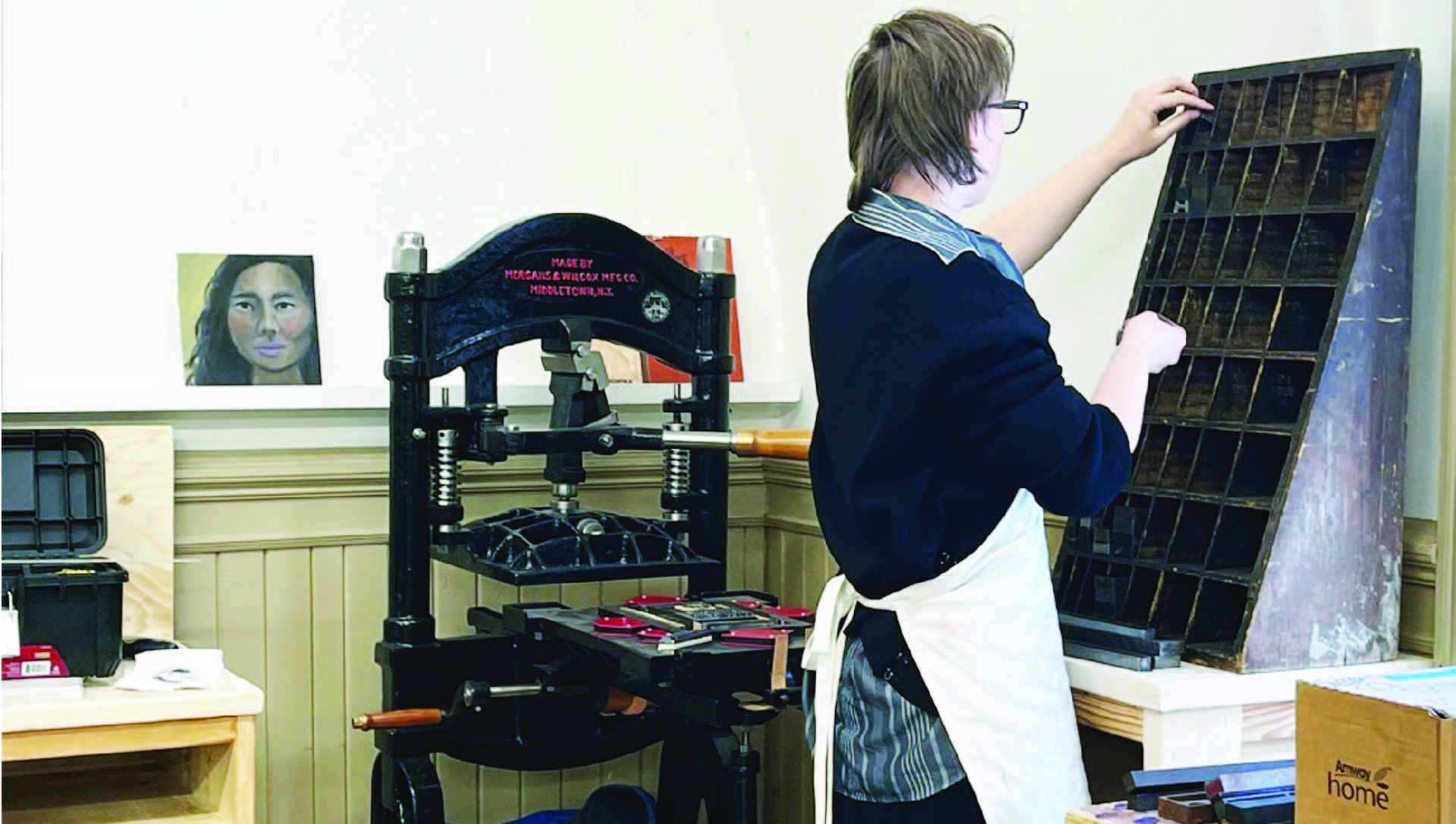 Franklin Carmichael's iron hand press located in the Club's Studio. 