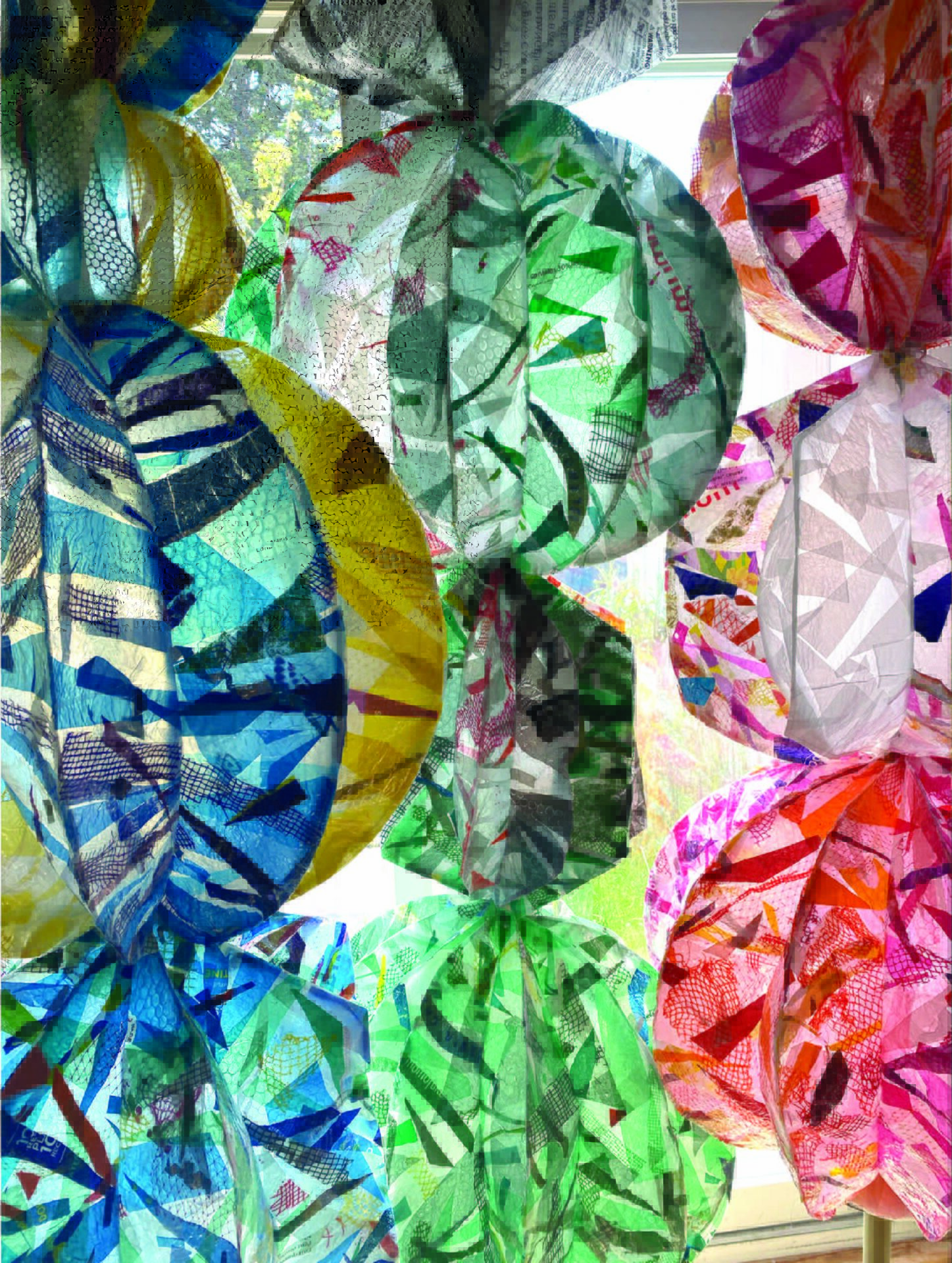 Detail image of a sculpture. Sculpture made with a textile, made of fused soft plastics.