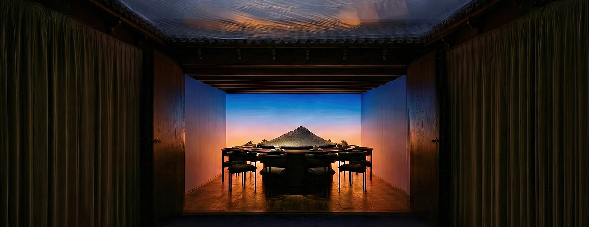 dining scene in a contemporary Chinese courtyard setting