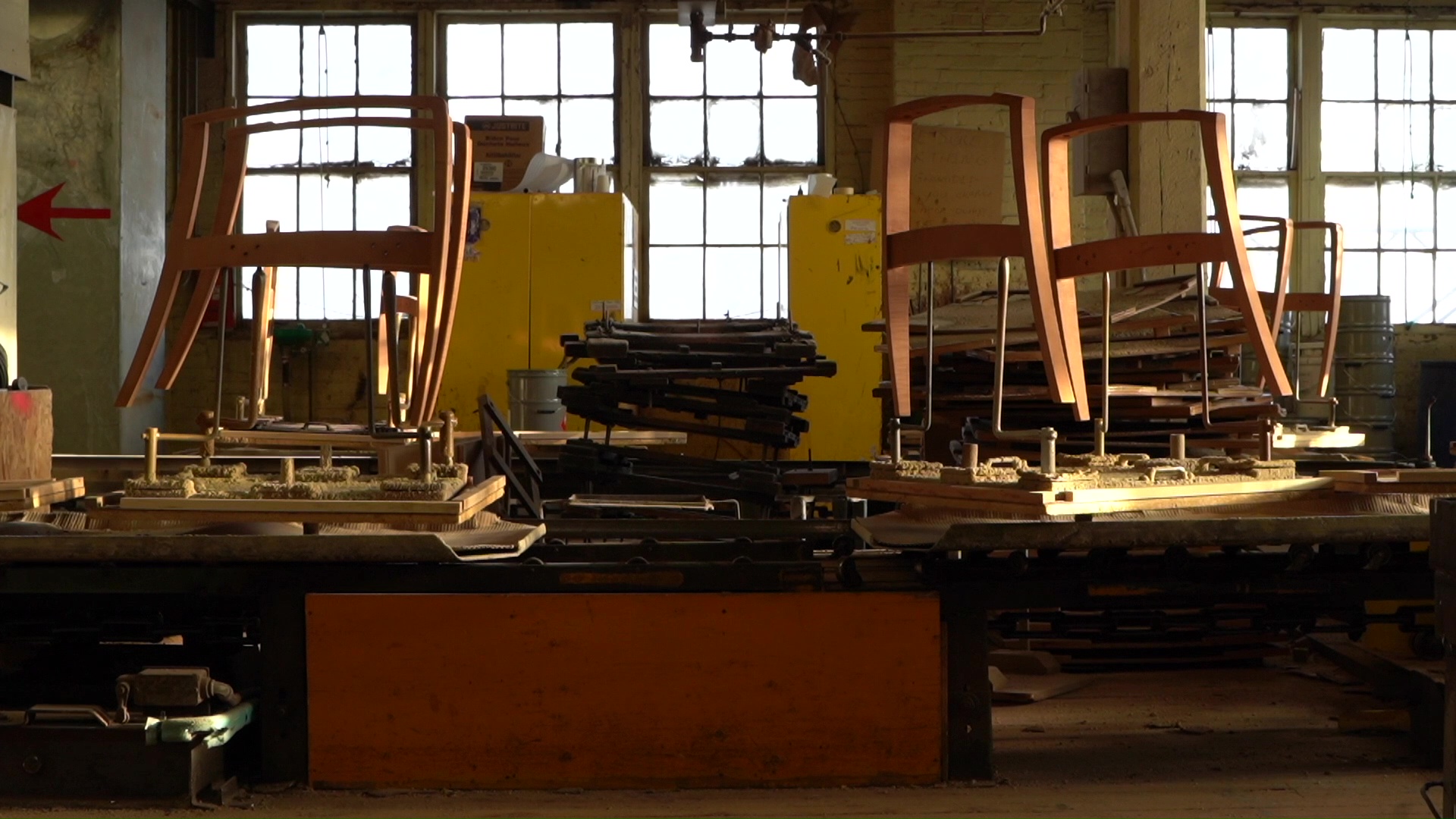 Parts of chairs waiting to be assembled in Krug factory