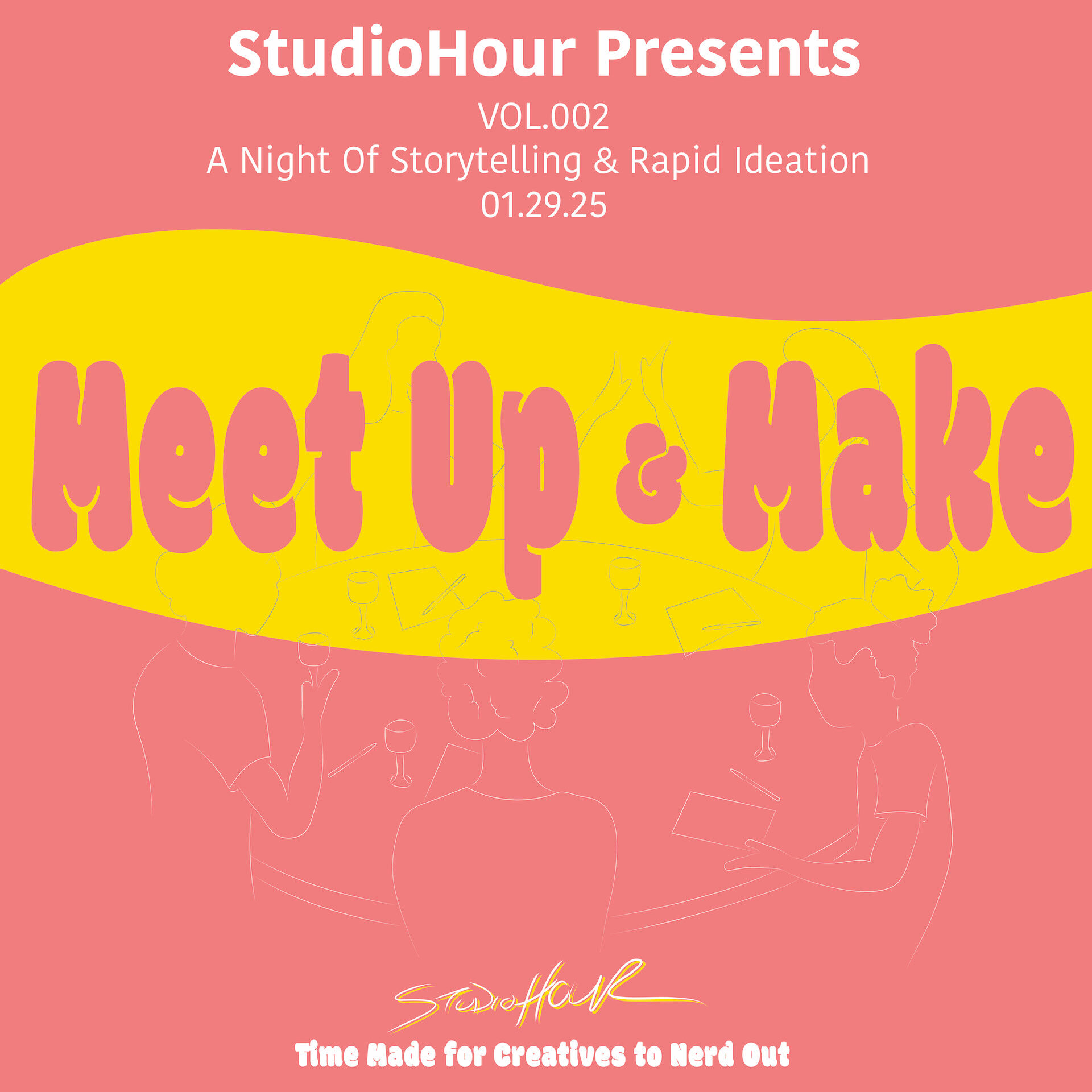 Meet Up & Make Session Poster with bright yellow and pink