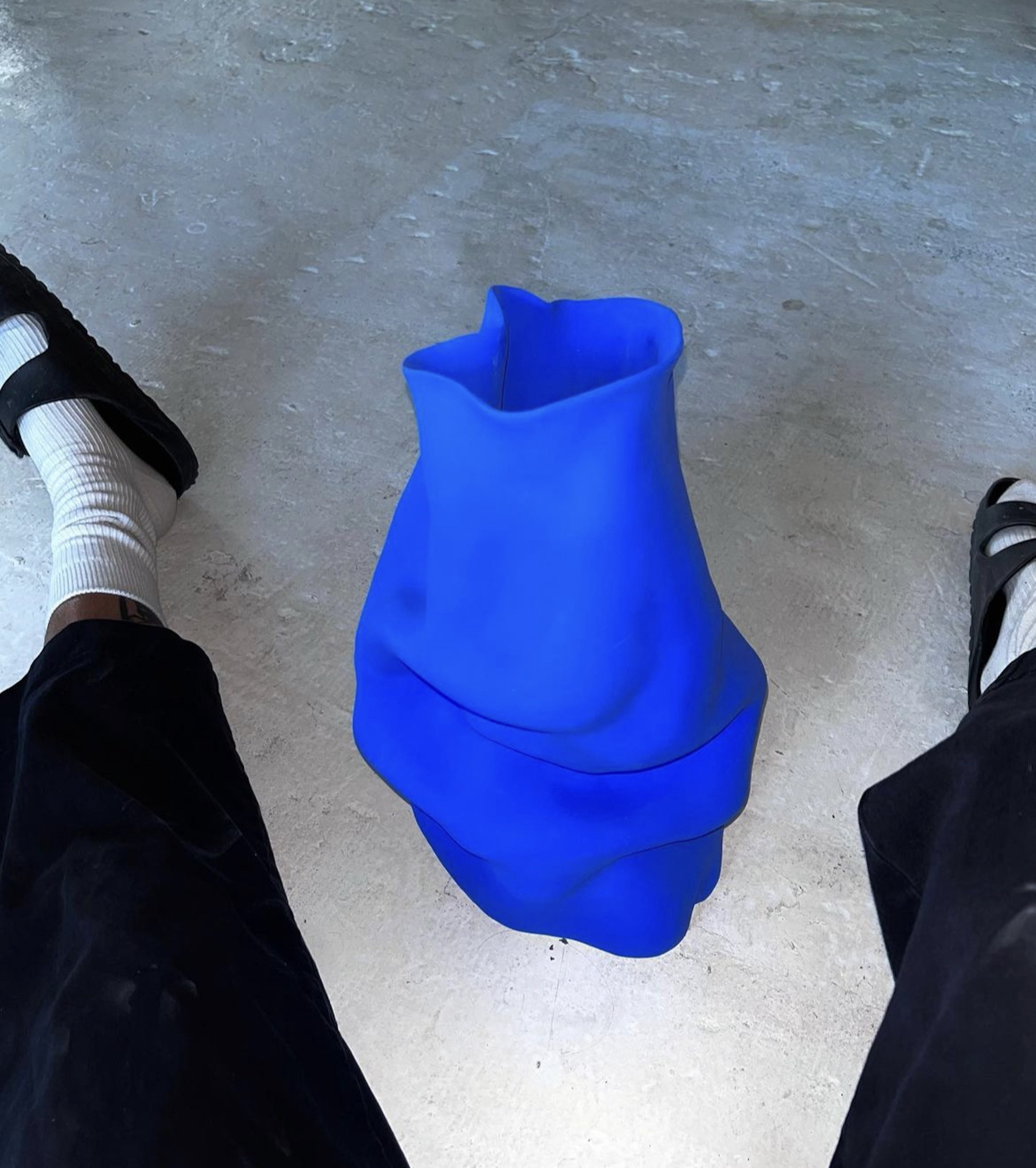 Bright blue amorphic sculptural vase