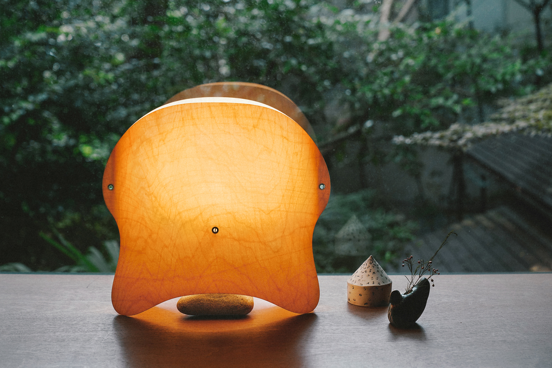 small birch table lamp in the shape of a mushroom