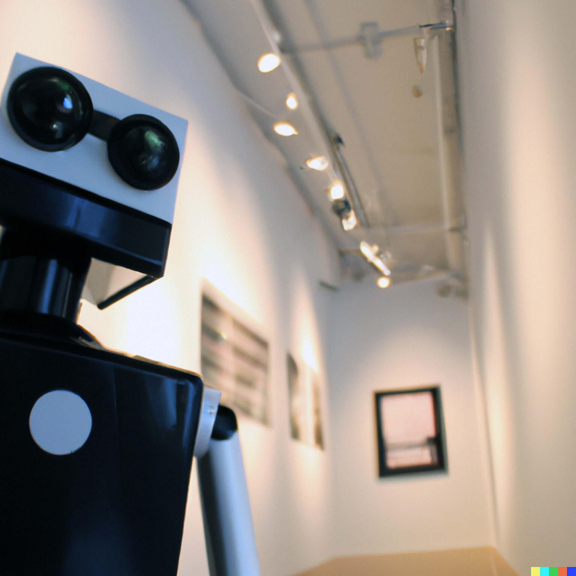 AI-generated image of a robot in a gallery